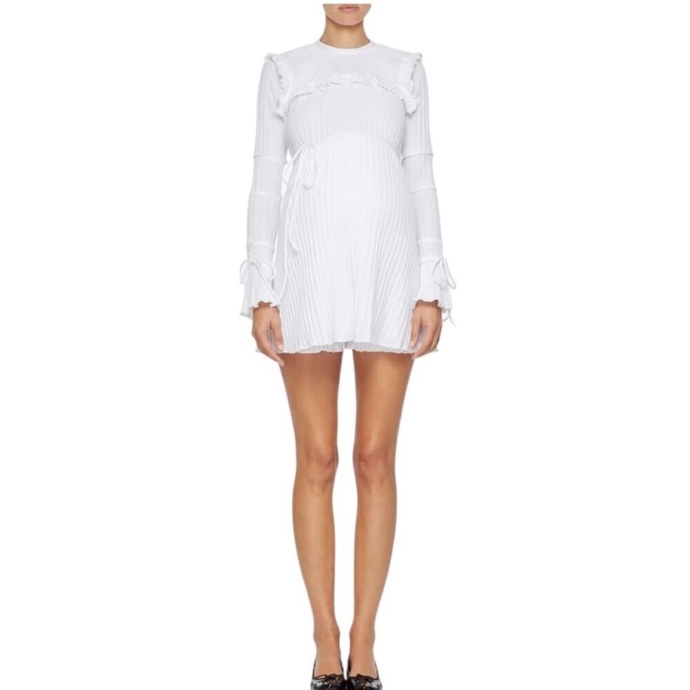 Bianca Balti The Wonderland Dress Ruffled White Cotton A-Line Maternity Mini, 8
